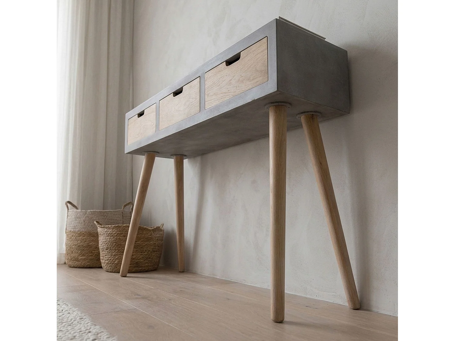 Console Scandinave 3 Tiroirs "Kim" 100cm Gris