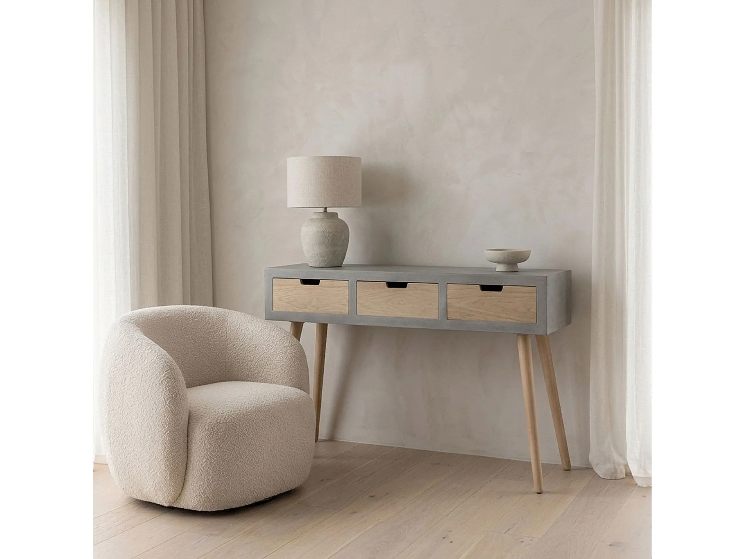 Console Scandinave 3 Tiroirs "Kim" 100cm Gris