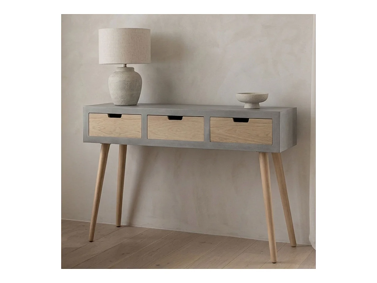 Console Scandinave 3 Tiroirs "Kim" 100cm Gris