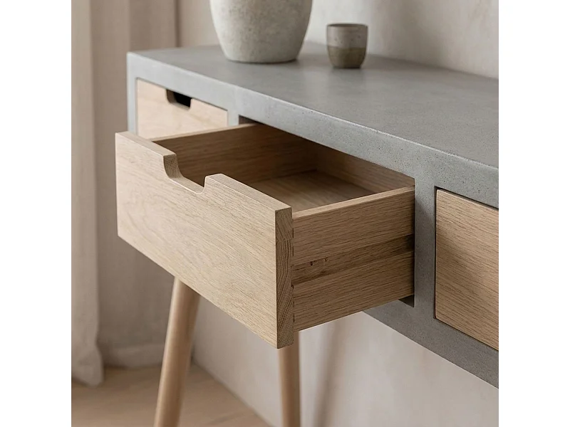 Console Scandinave 3 Tiroirs "Kim" 100cm Gris