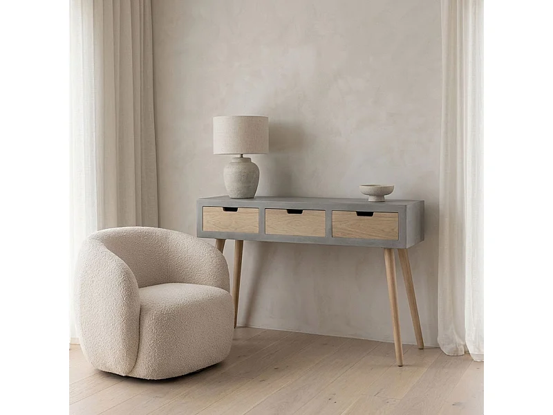 Console Scandinave 3 Tiroirs "Kim" 100cm Gris