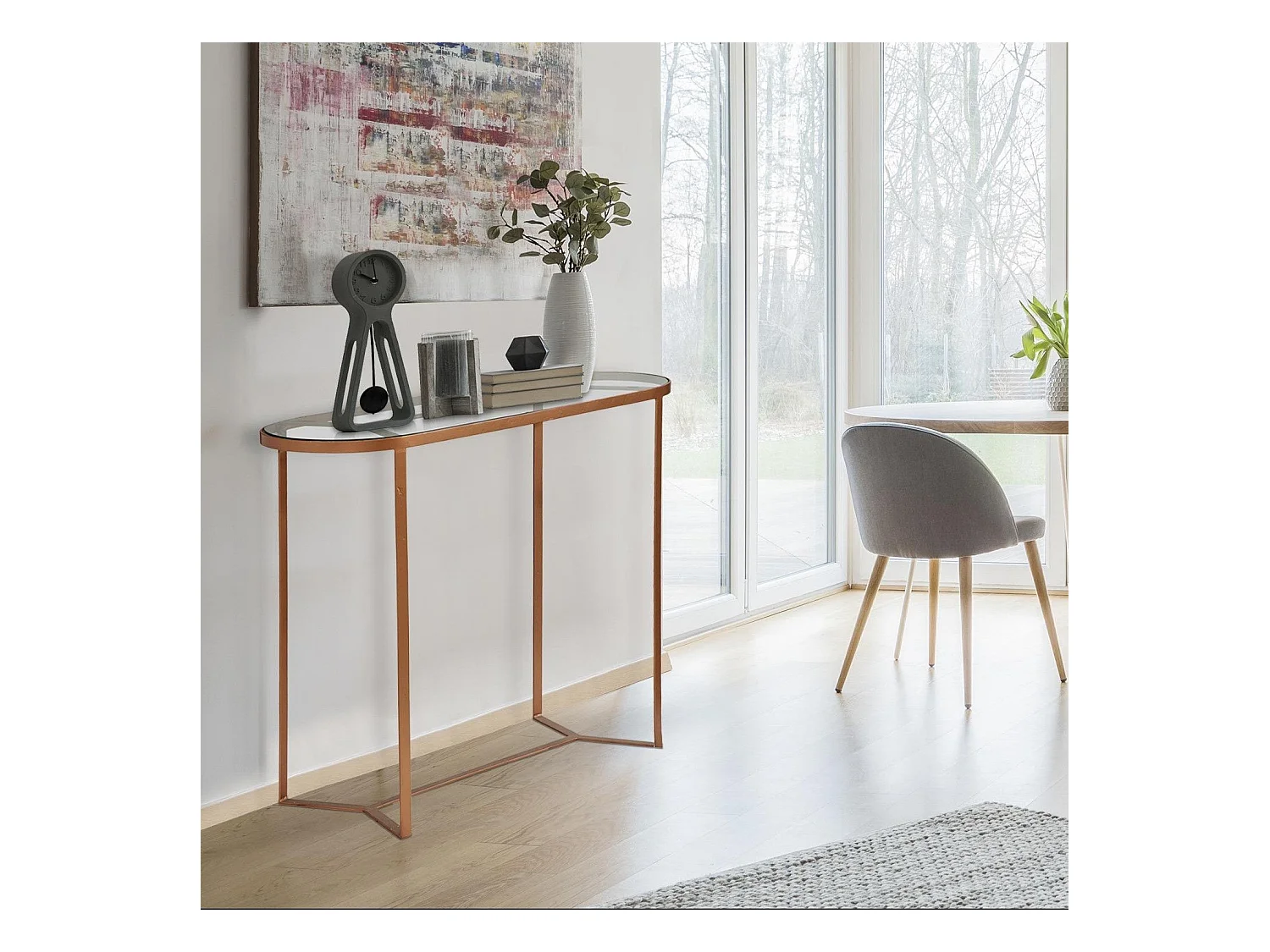 Console en Métal & Verre Design "Firmin" 100cm Cuivre