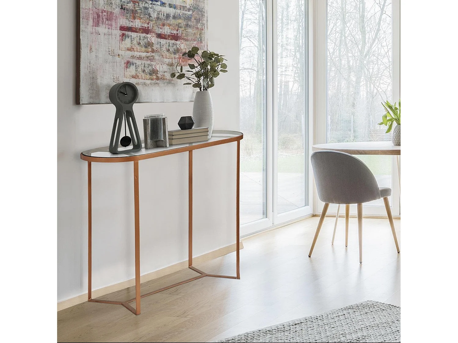 Console en Métal & Verre Design "Firmin" 100cm Cuivre