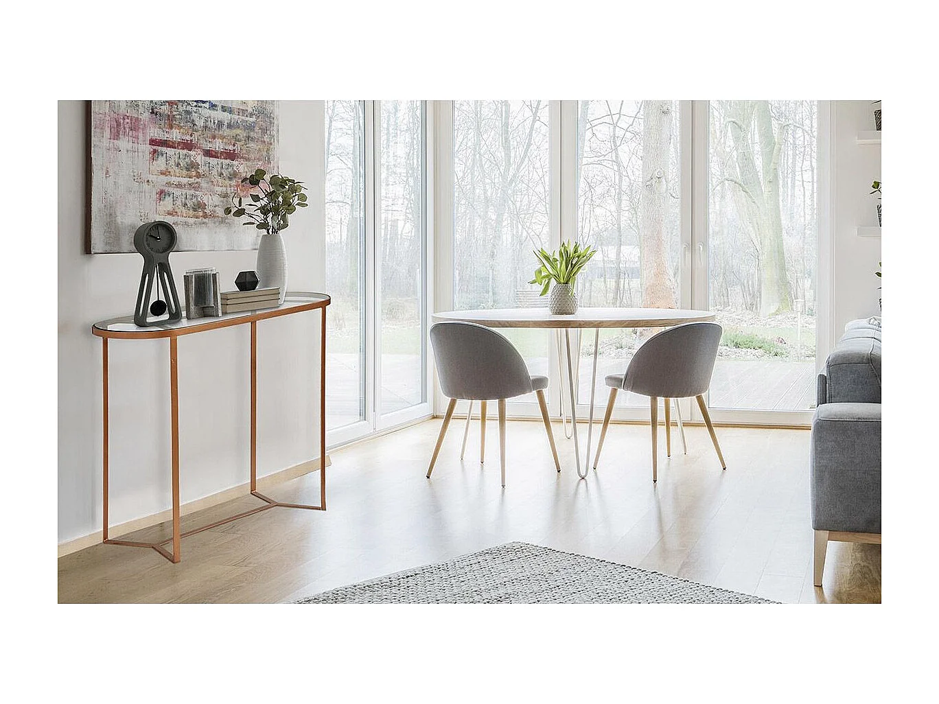 Console en Métal & Verre Design "Firmin" 100cm Cuivre