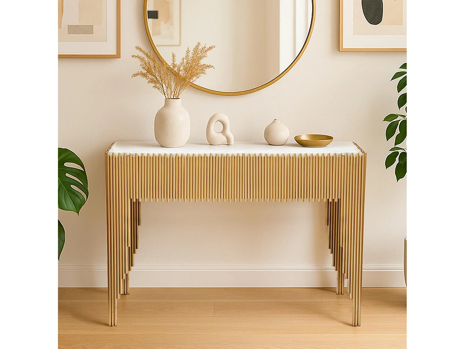 Consolle design Galantine Marmo Bianco Piedi Oro