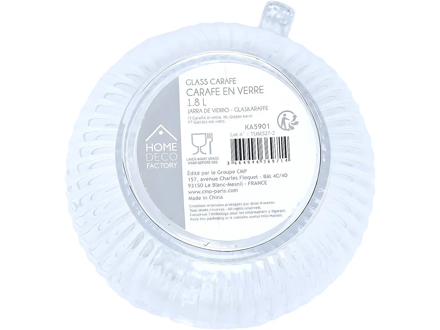 Pichet Design en Verre "Strié" 1,8L Transparent