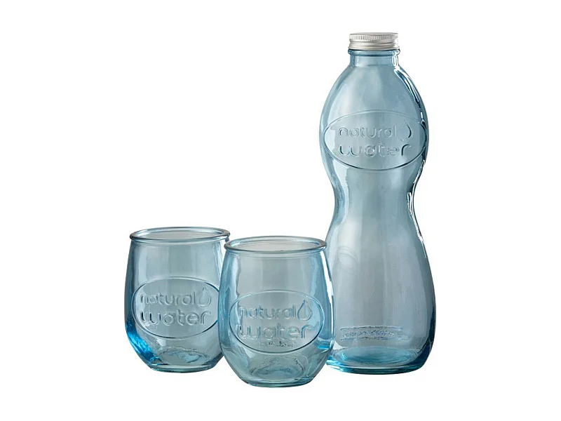 Coffret Bouteille & 2 Verres "Natural Water" 26cm Bleu