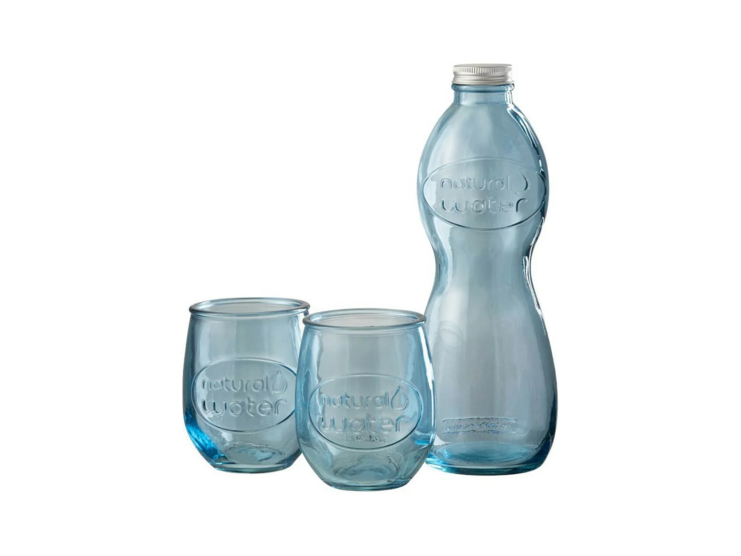 Coffret Bouteille & 2 Verres "Natural Water" 26cm Bleu