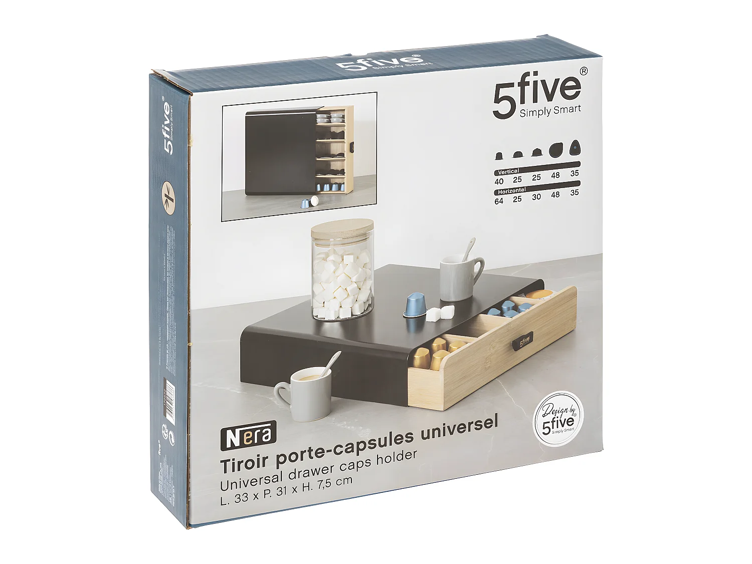 Porte-Capsules Tiroir "Nera" 33cm Noir & Naturel