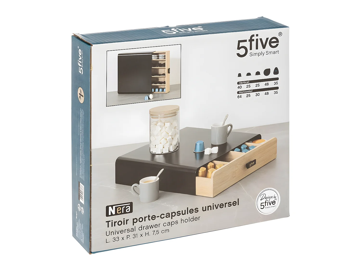 Porte-Capsules Tiroir "Nera" 33cm Noir & Naturel