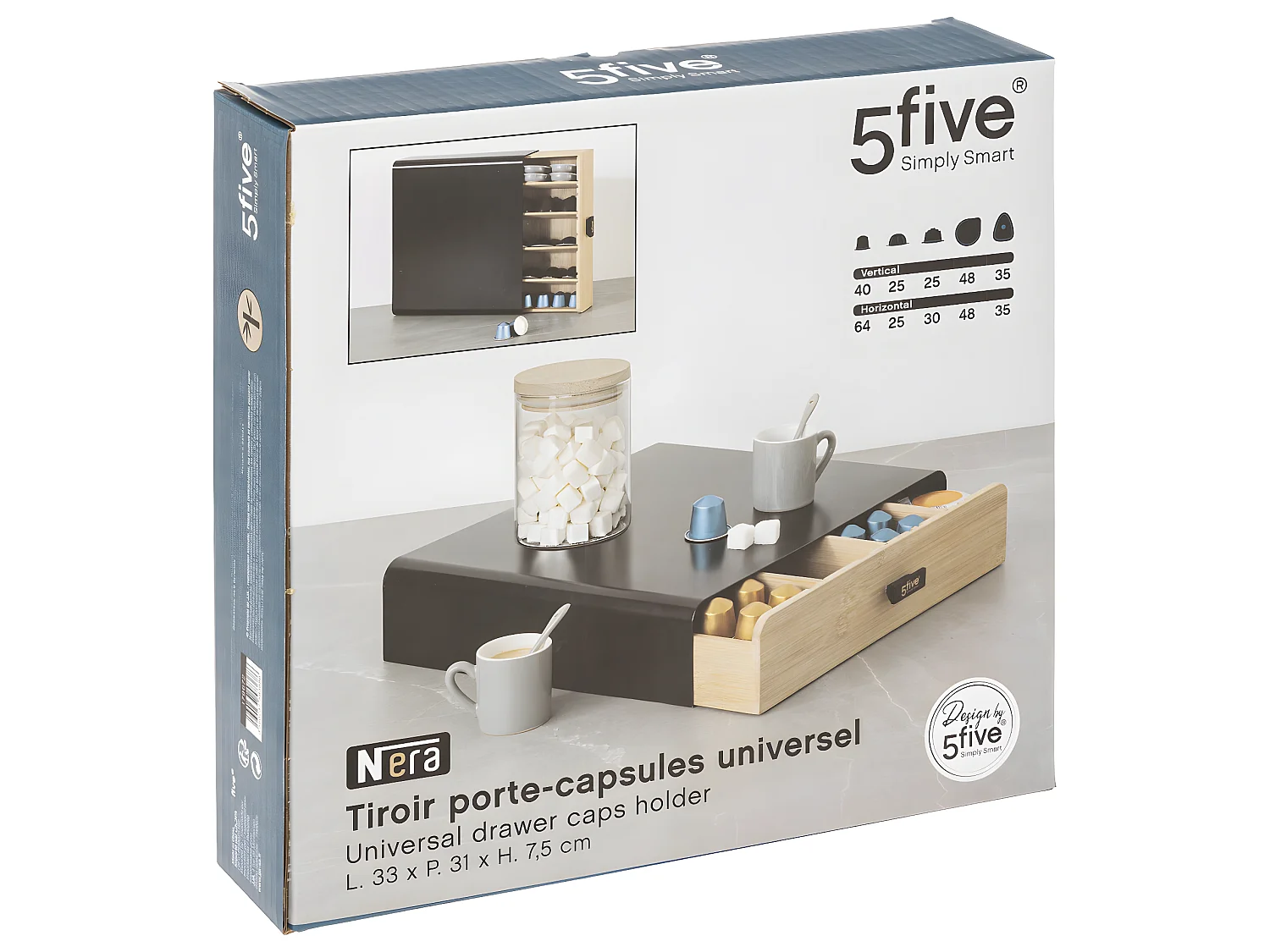 Porte-Capsules Tiroir "Nera" 33cm Noir & Naturel