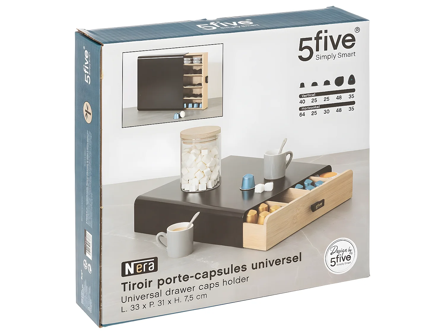 Porte-Capsules Tiroir "Nera" 33cm Noir & Naturel