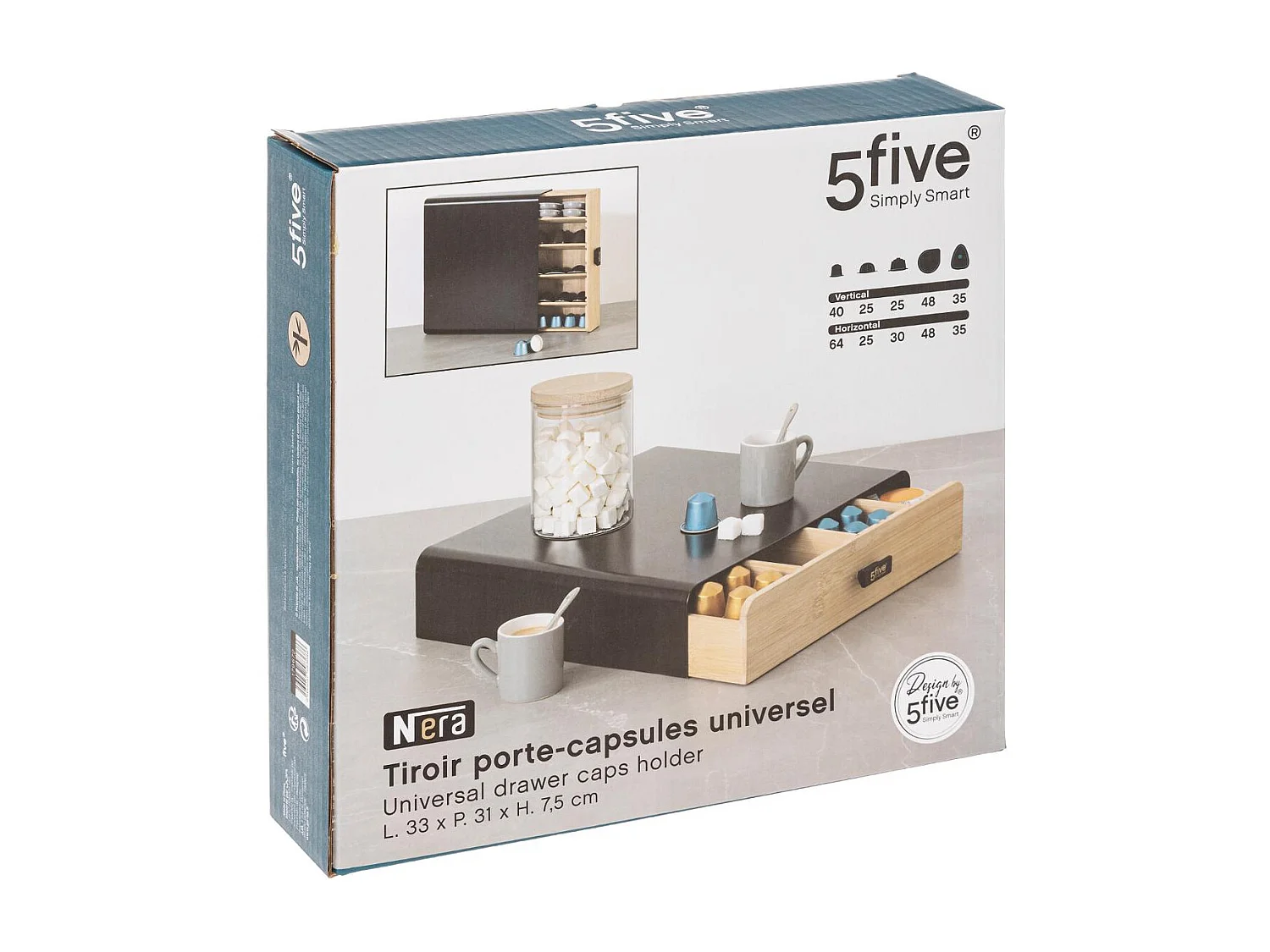 Porte-Capsules Tiroir "Nera" 33cm Noir & Naturel