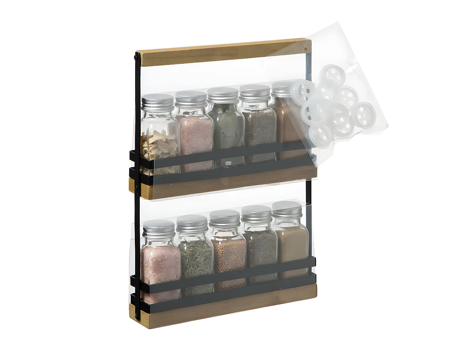 Lot de 10 Pots à Épices "Black Wood" 30cm Naturel