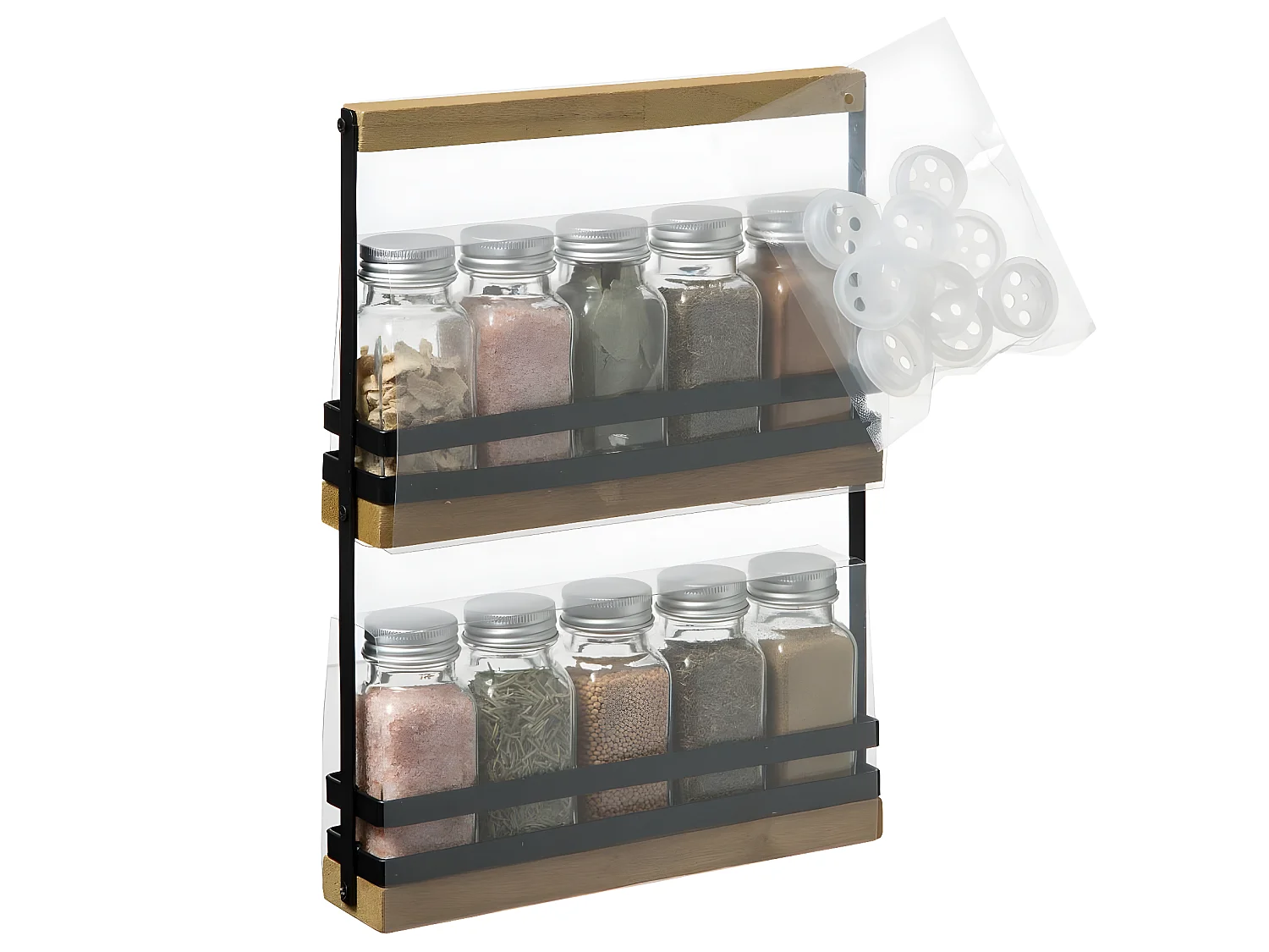 Lot de 10 Pots à Épices "Black Wood" 30cm Naturel