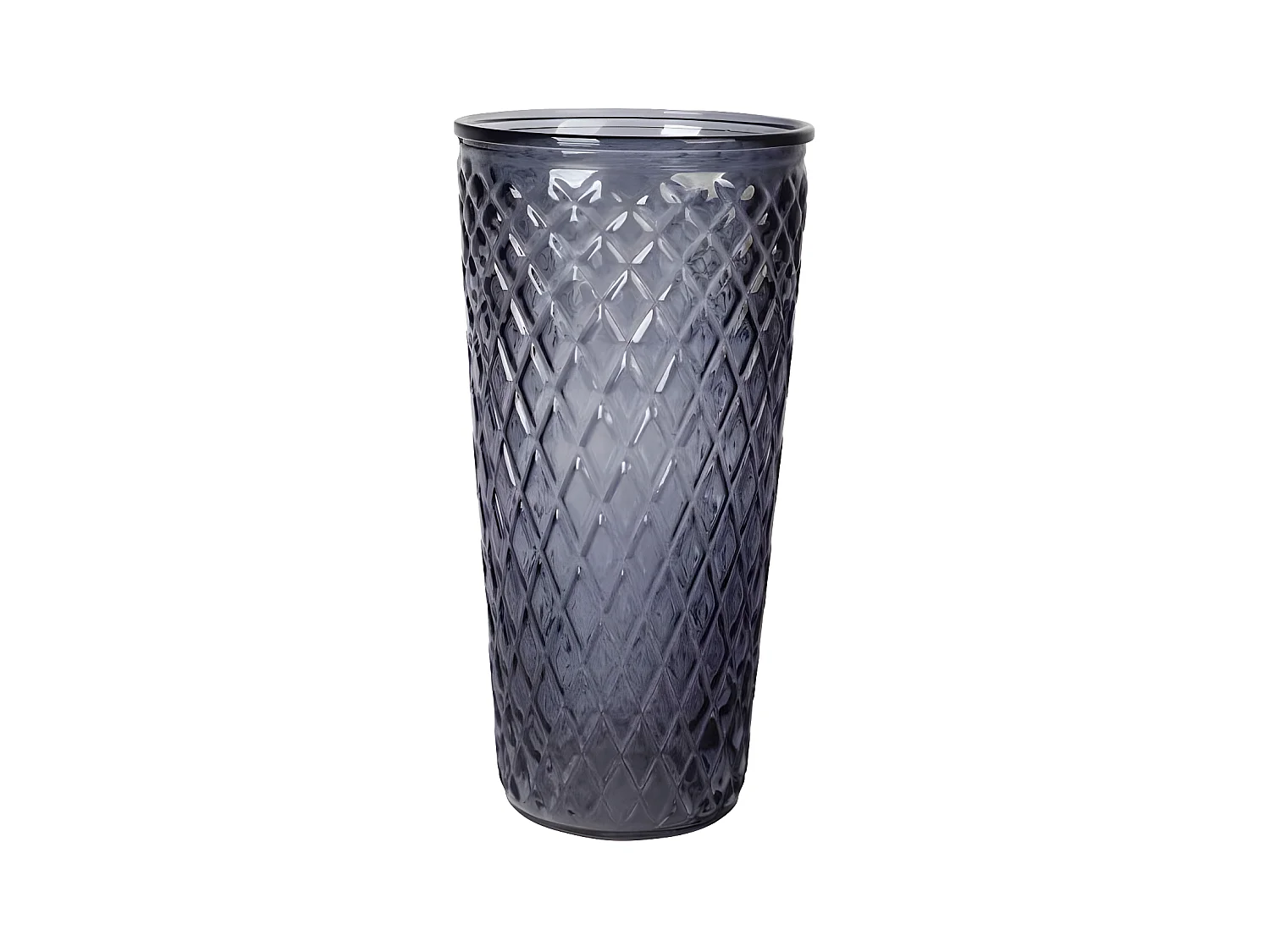 Vase Déco en Verre "Relief Losange" 23cm Gris Foncé