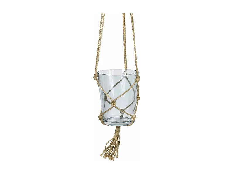 Pot en Verre Suspendu "Chanvre" 13cm Bleu Ciel