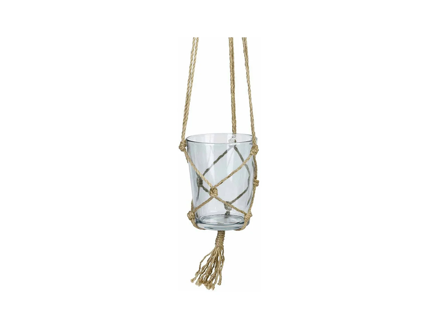 Pot en Verre Suspendu "Chanvre" 13cm Bleu Ciel