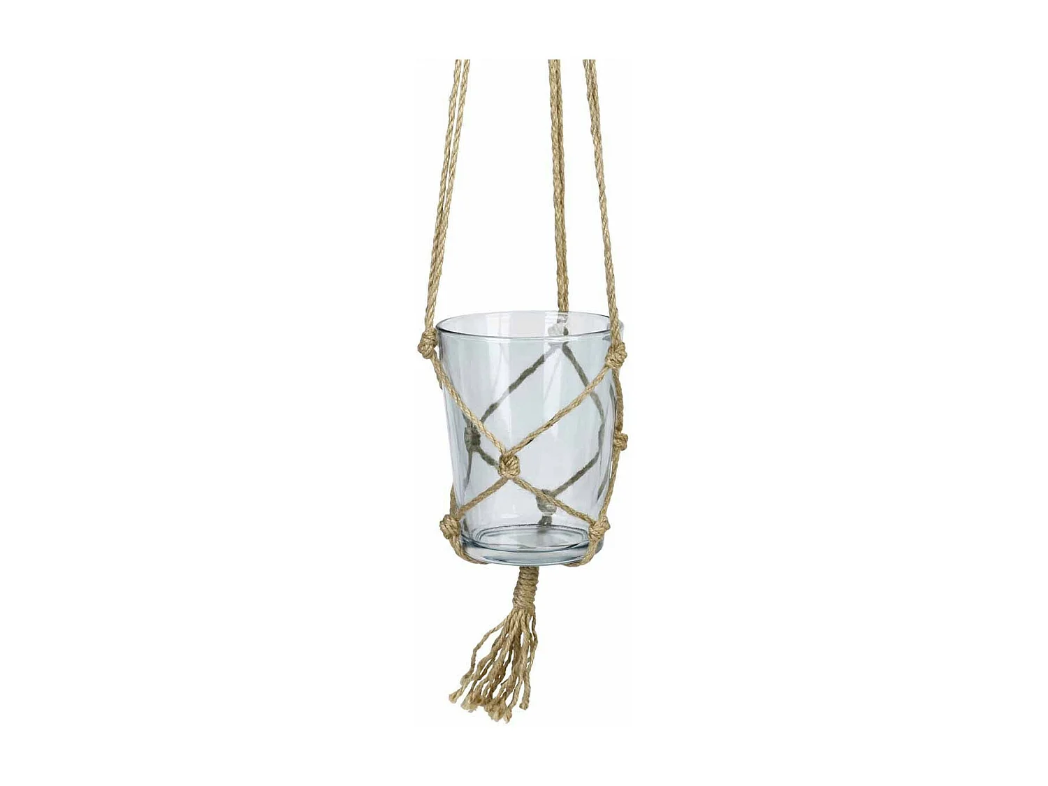 Pot en Verre Suspendu "Chanvre" 13cm Bleu Ciel