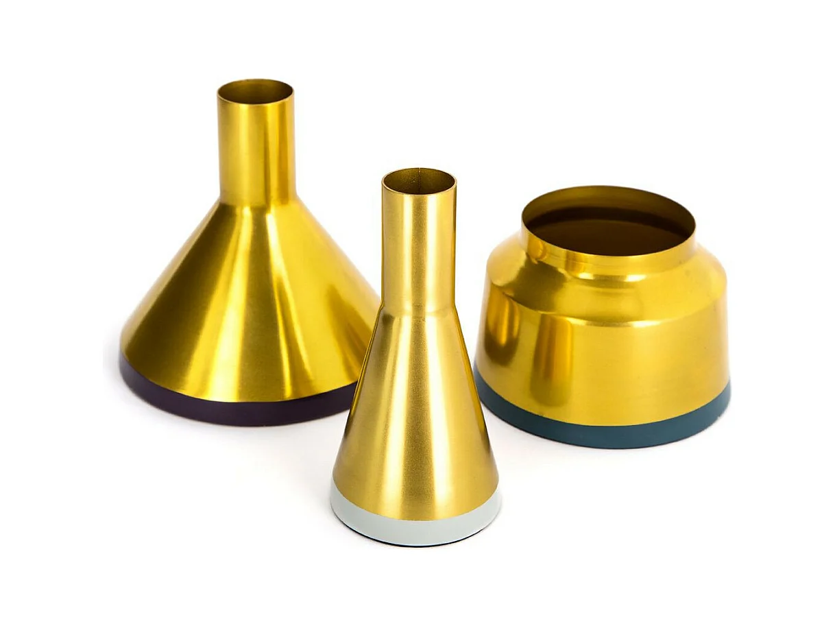 Lot de 3 Vases Déco "Culture" 16cm Bleu & Or