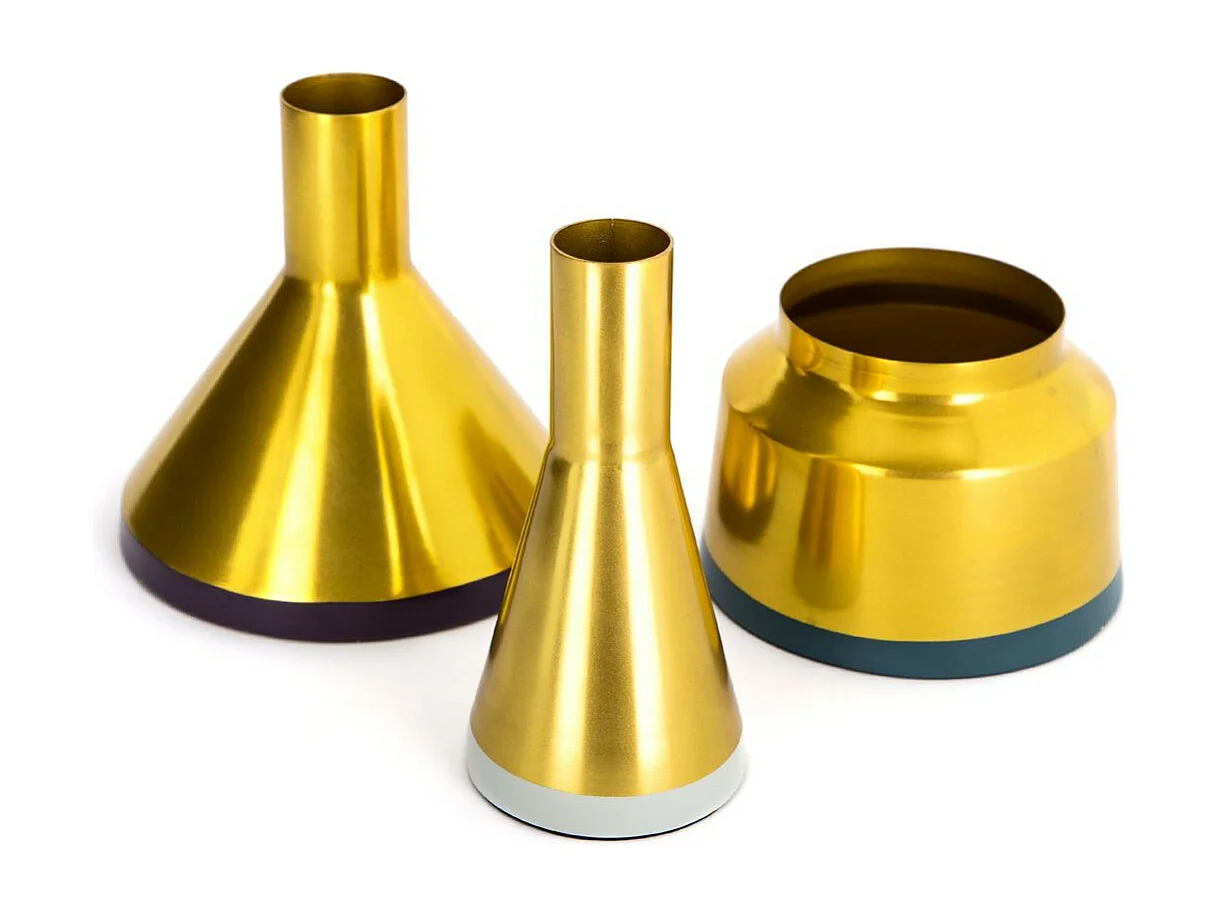 Lot de 3 Vases Déco "Culture" 16cm Bleu & Or