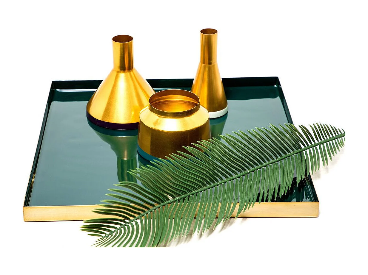 Lot de 3 Vases Déco "Culture" 16cm Bleu & Or