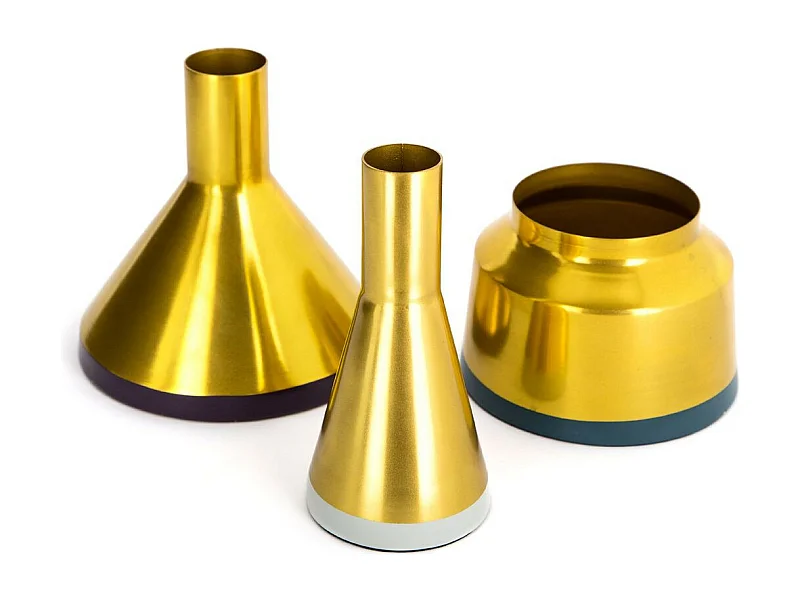 Lot de 3 Vases Déco "Culture" 16cm Bleu & Or