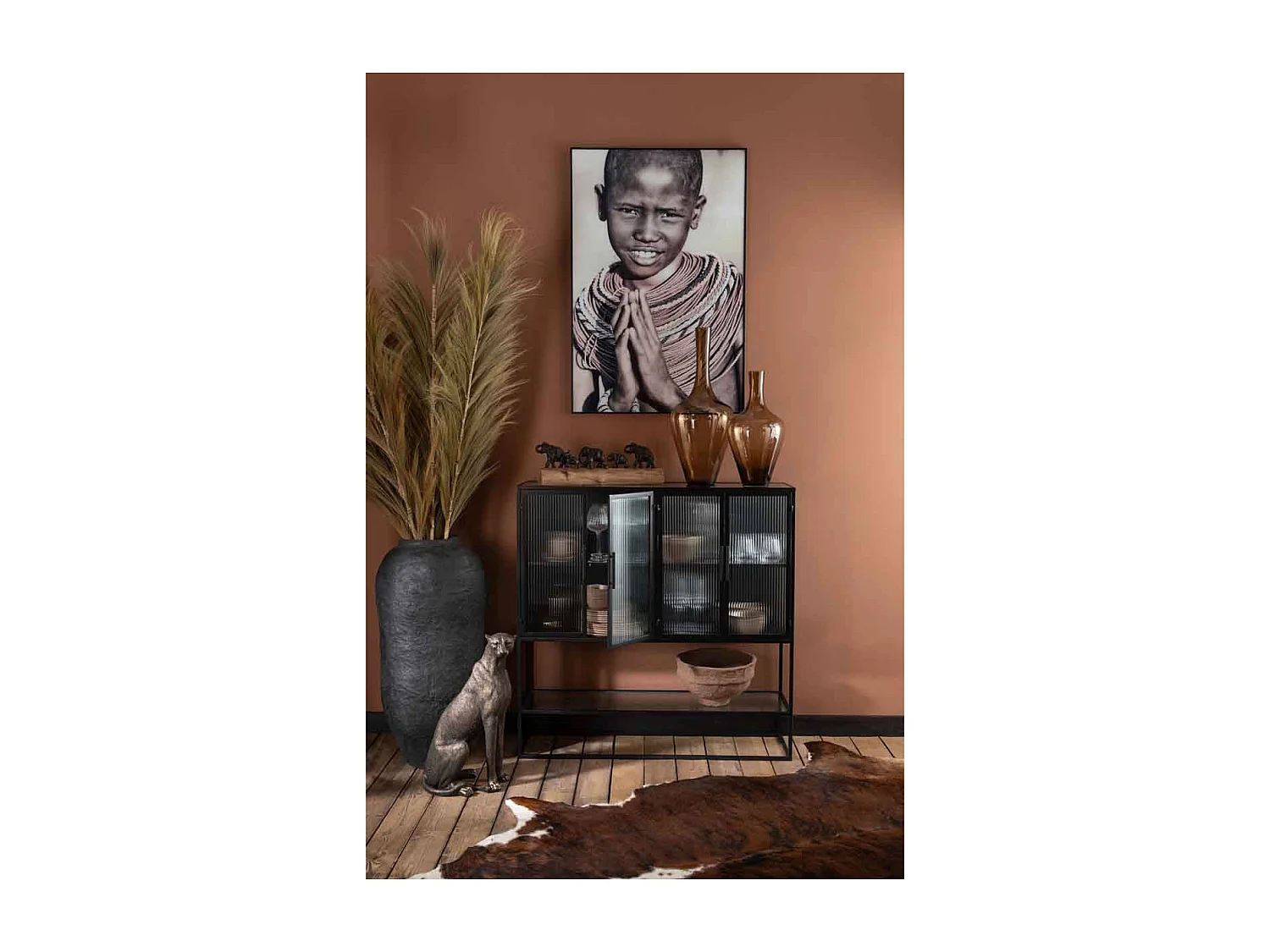 Jarrón de papel maché negro de 48x48x99 cm