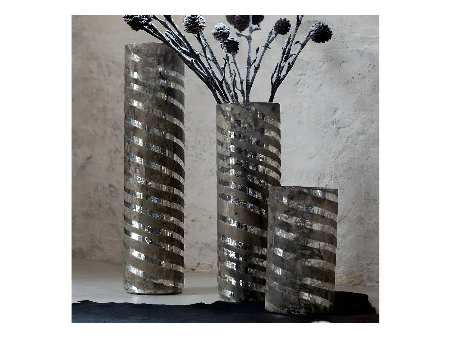 Vase Design en Verre "Lignes" 26cm Argent