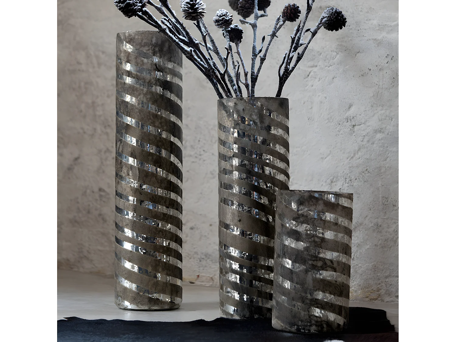 Vase Design en Verre "Lignes" 26cm Argent