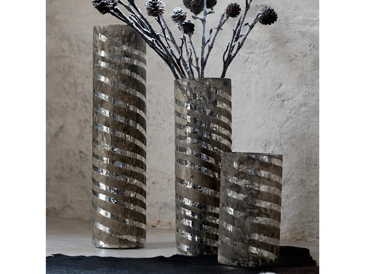 Vase Design en Verre "Lignes" 26cm Argent
