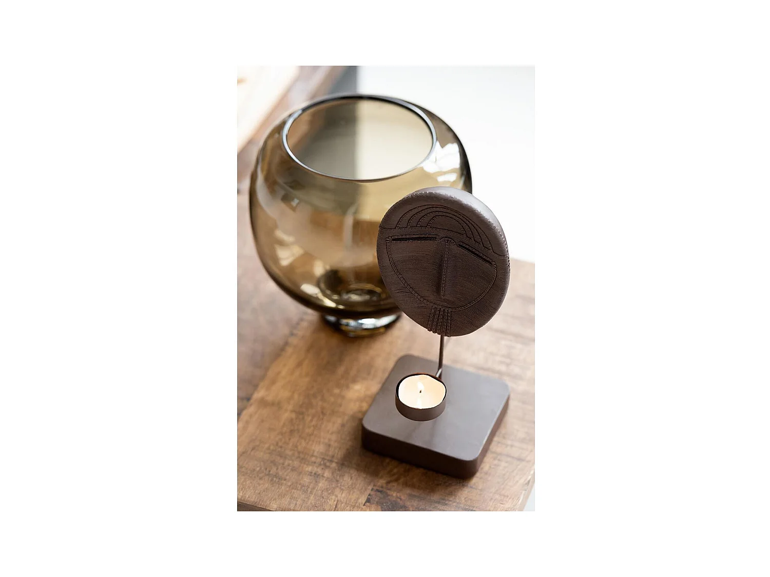 Vase Rond en Verre "Pied" 14cm Marron Foncé