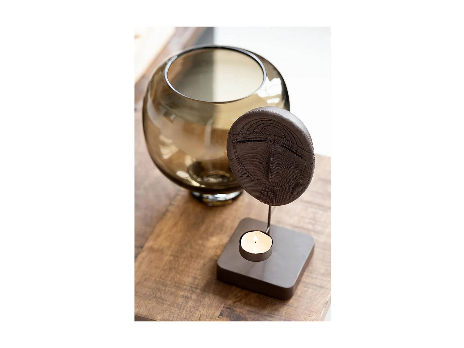 Vase Rond en Verre "Pied" 14cm Marron Foncé