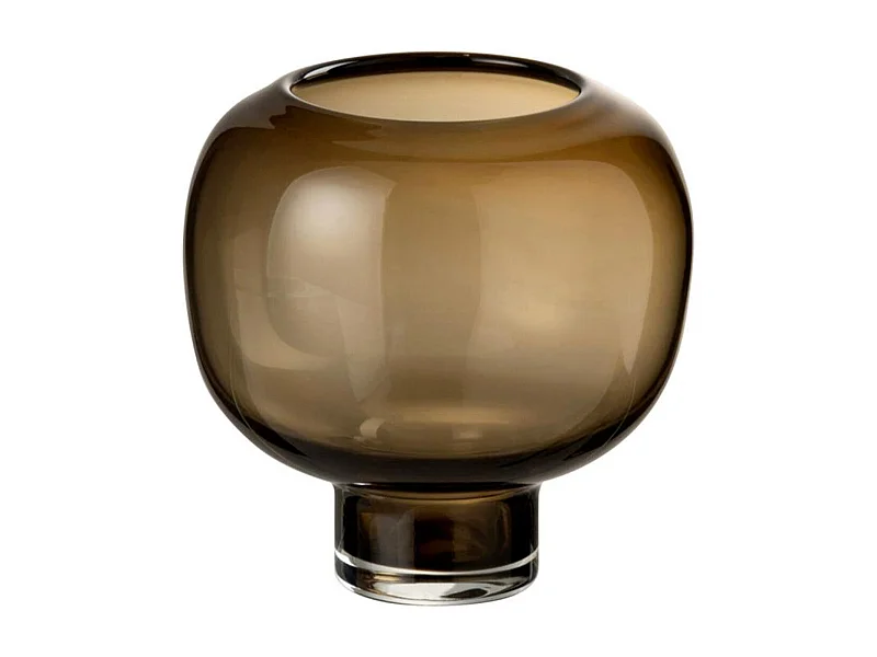Vase Rond en Verre "Pied" 14cm Marron Foncé