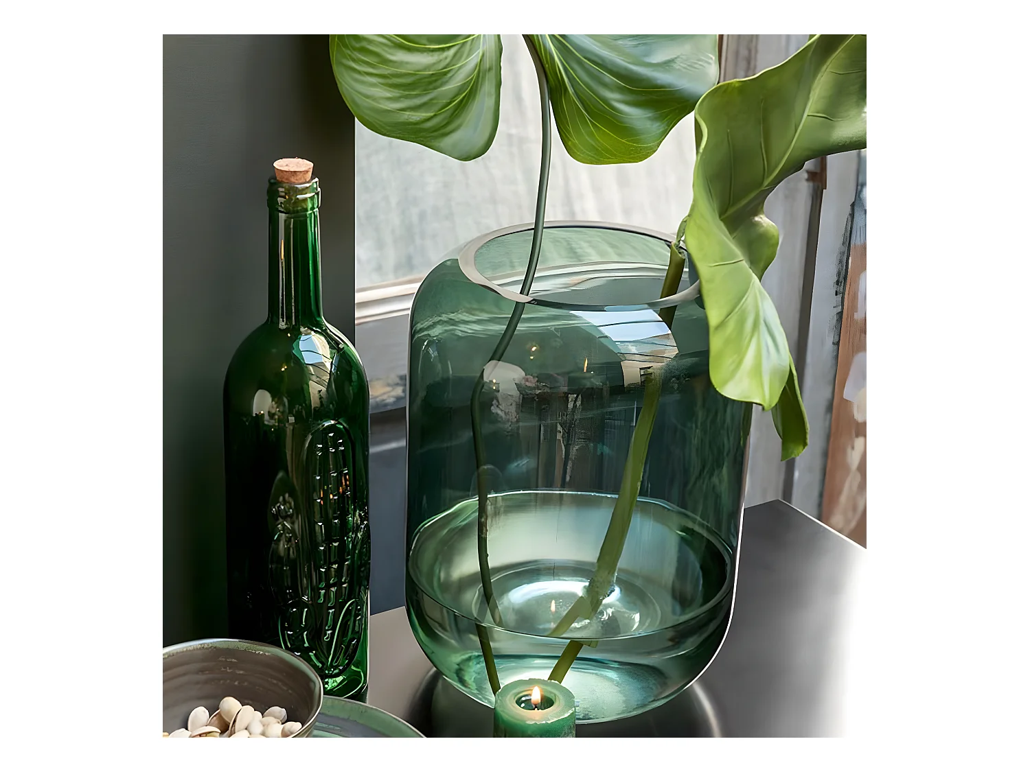 Vase Déco en Verre "Cylindre" 29cm Vert