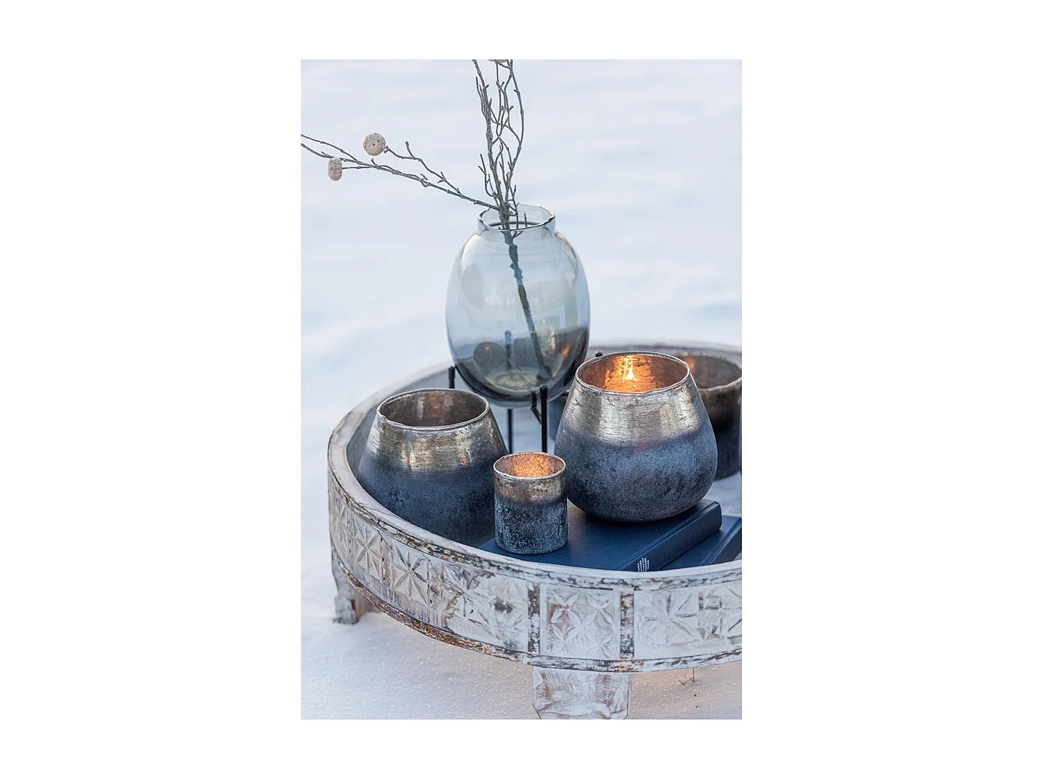 Vase sur Pied "Bord Irrégulier" 40cm Gris & Noir