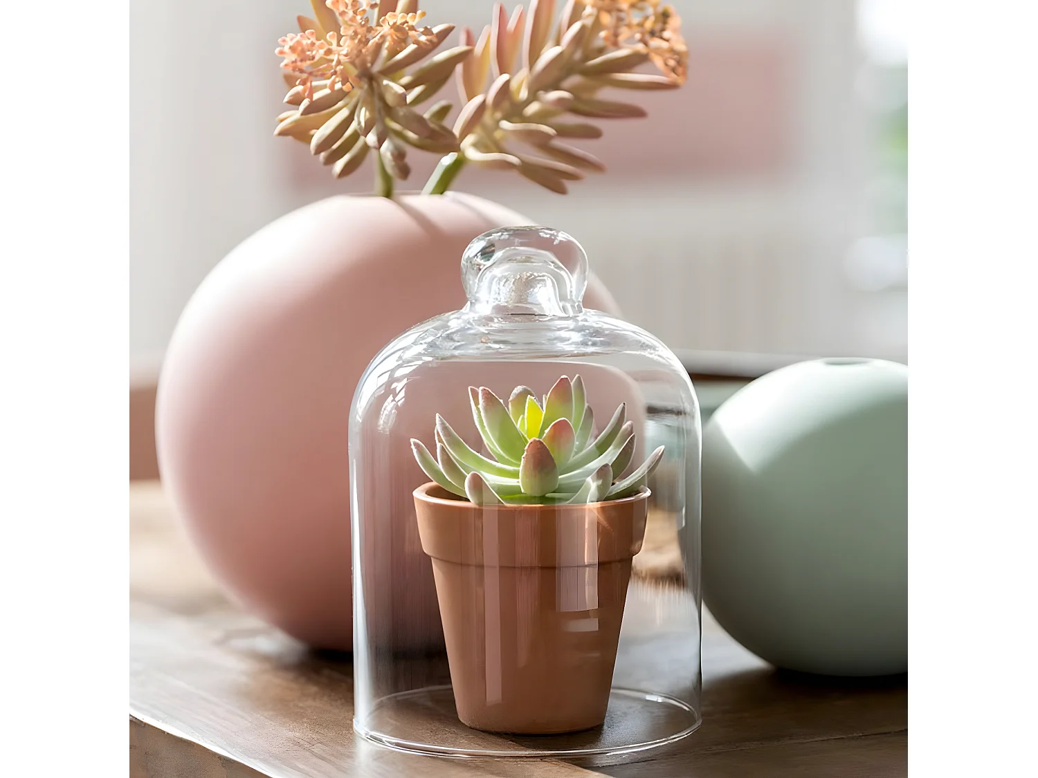 Vase Design "Boule Céramique" 25cm Rose Pastel