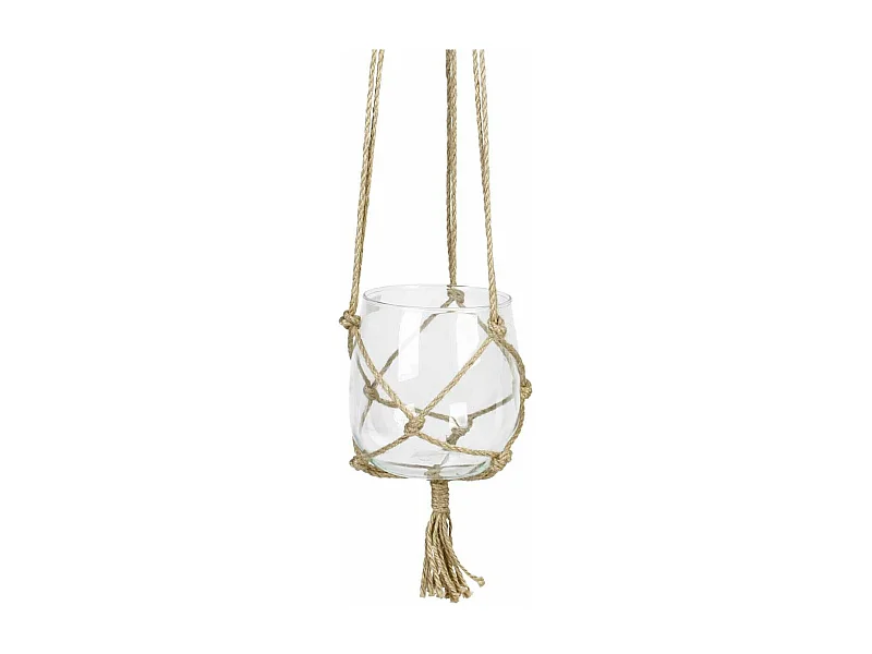 Boule en Verre Suspendue "Chanvre" 15cm Transparent & Naturel