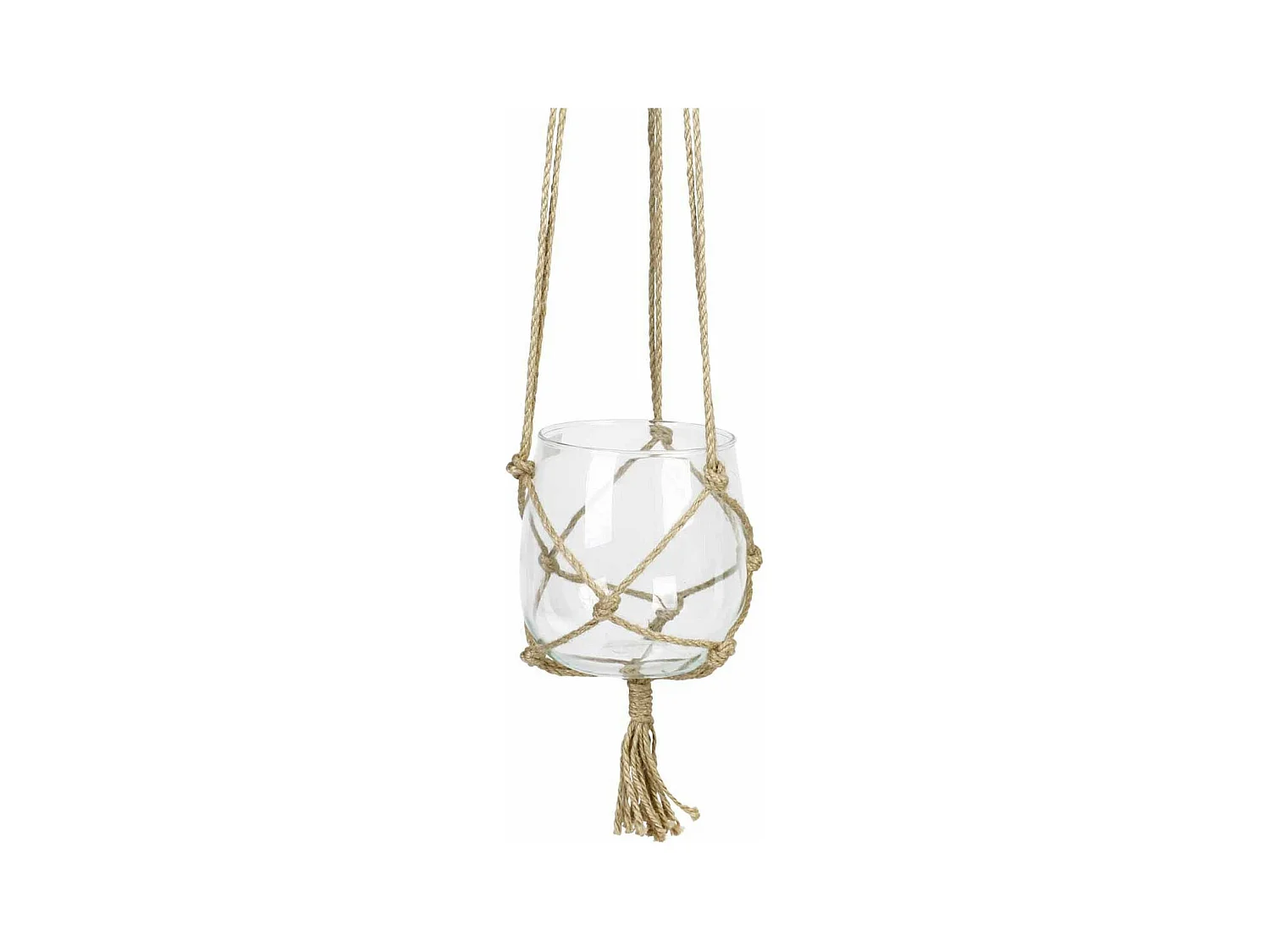 Boule en Verre Suspendue "Chanvre" 15cm Transparent & Naturel