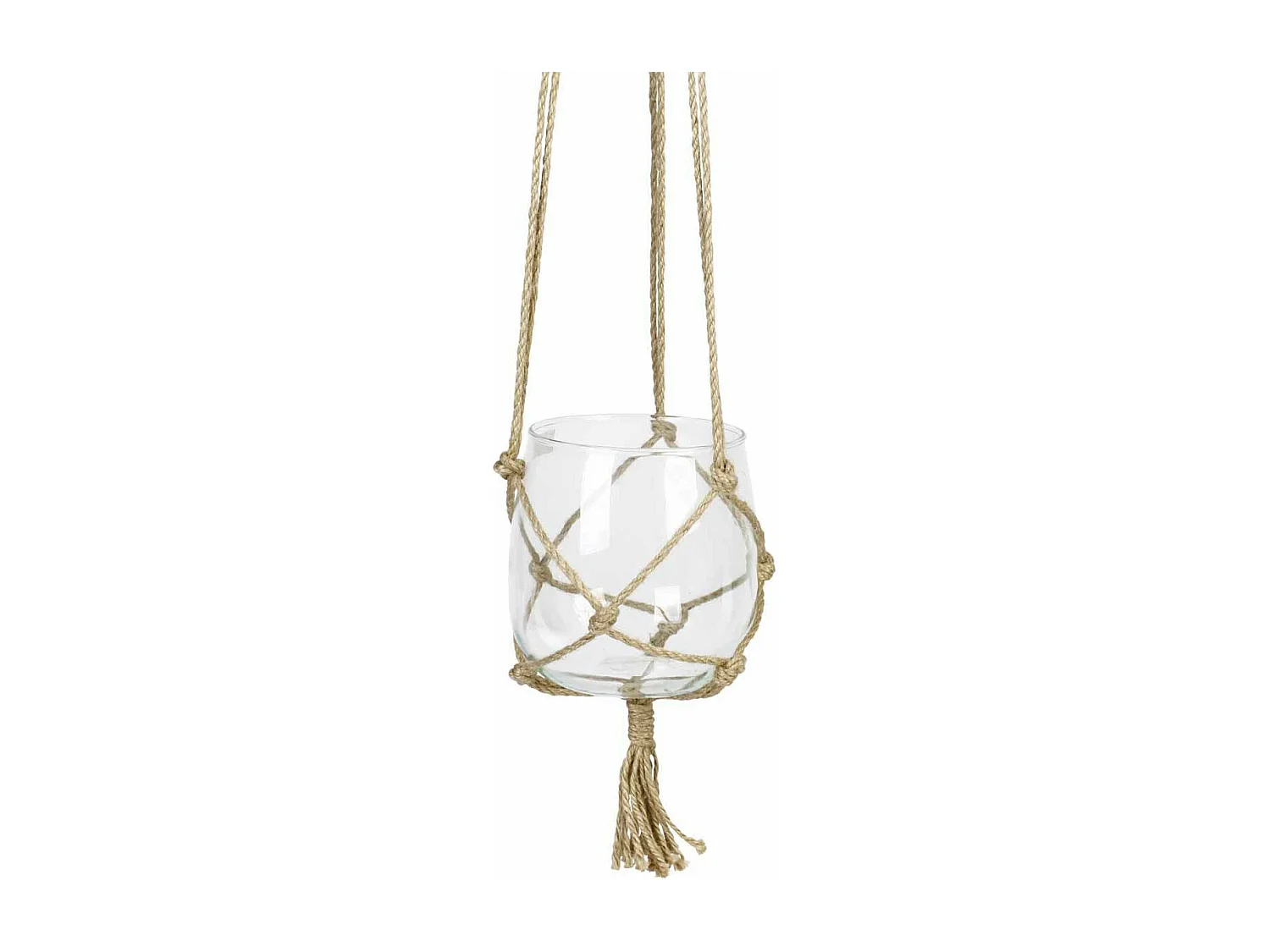 Boule en Verre Suspendue "Chanvre" 15cm Transparent & Naturel