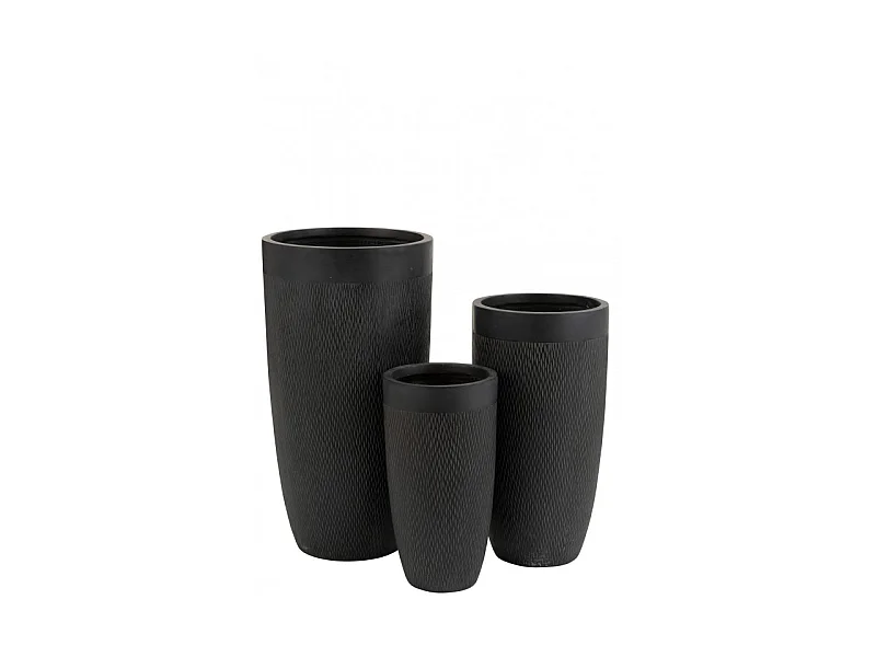 Lote de 3 macetas altas de arcilla negra H.46 a 72 cm