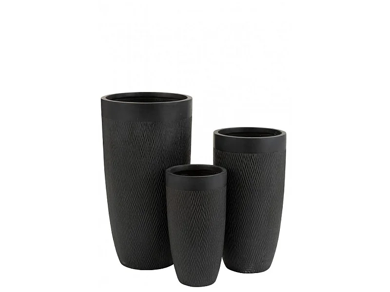 Set di 3 vasi da fiori alti in argilla nera H.46 - 72 cm