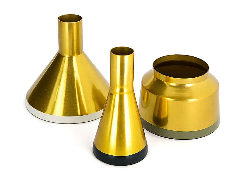 Lot de 3 Vases Déco "Culture" 16cm Gris & Or