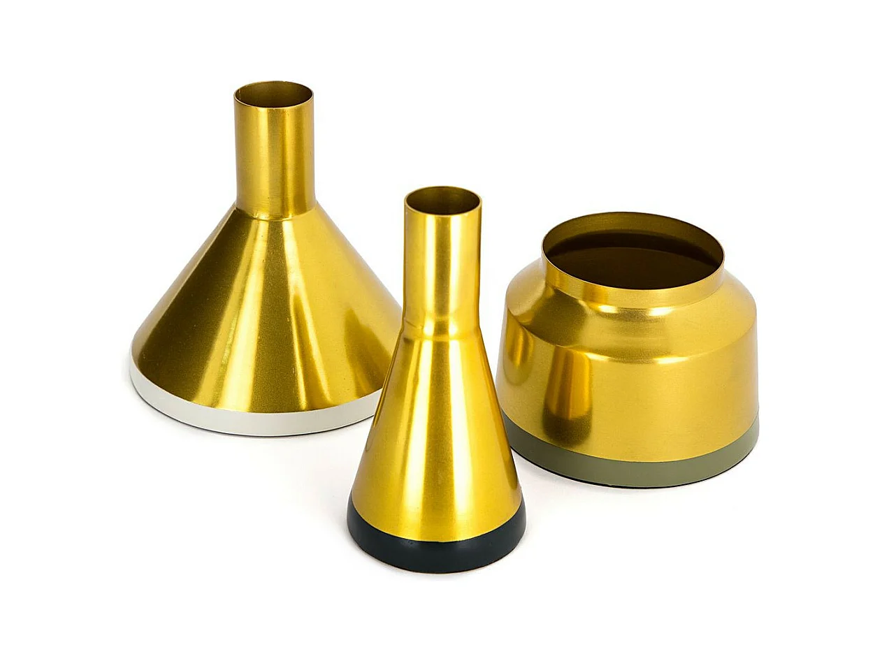 Lot de 3 Vases Déco "Culture" 16cm Gris & Or