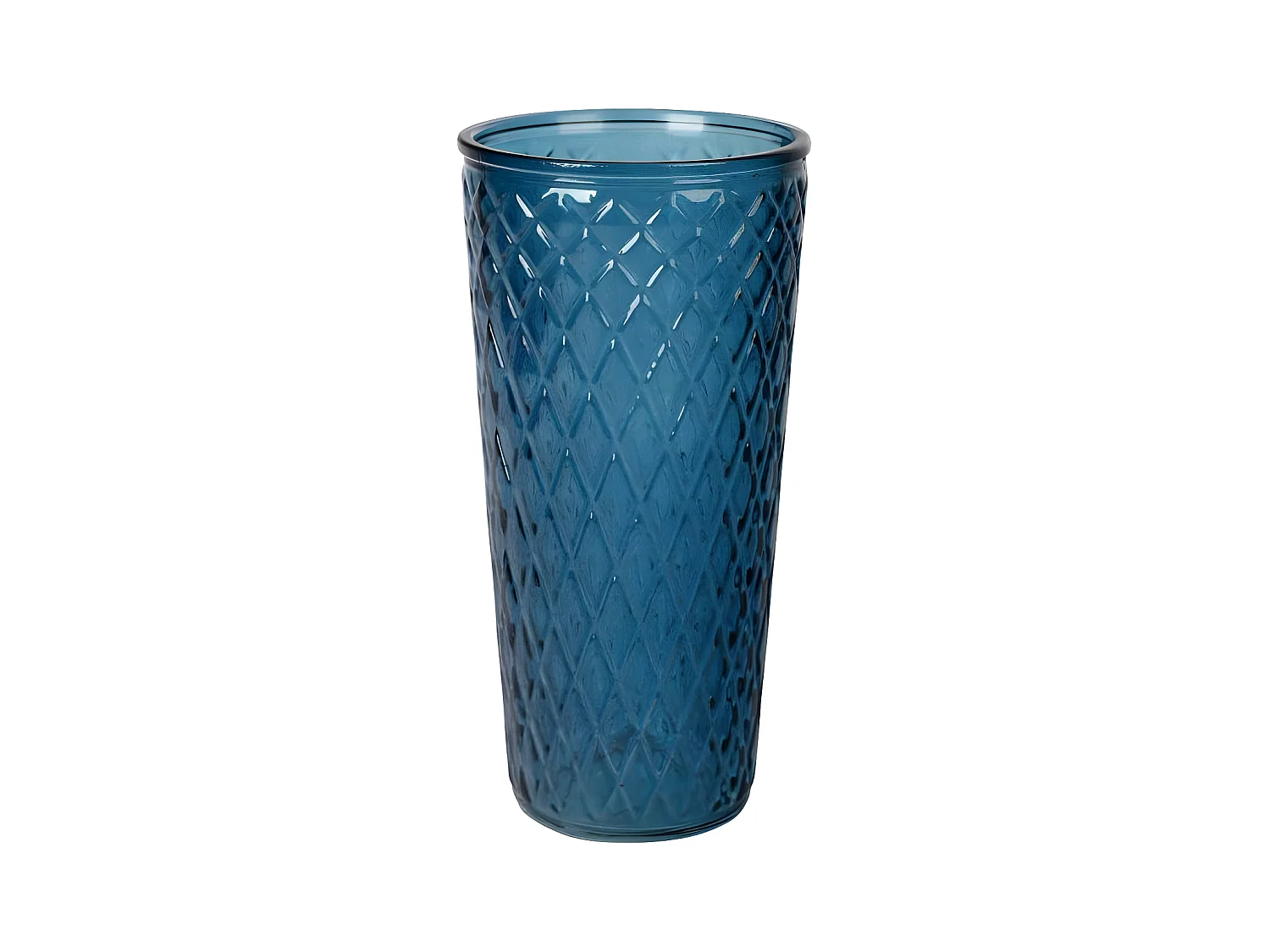 Vase Déco en Verre "Relief Losange" 30cm Bleu Indigo