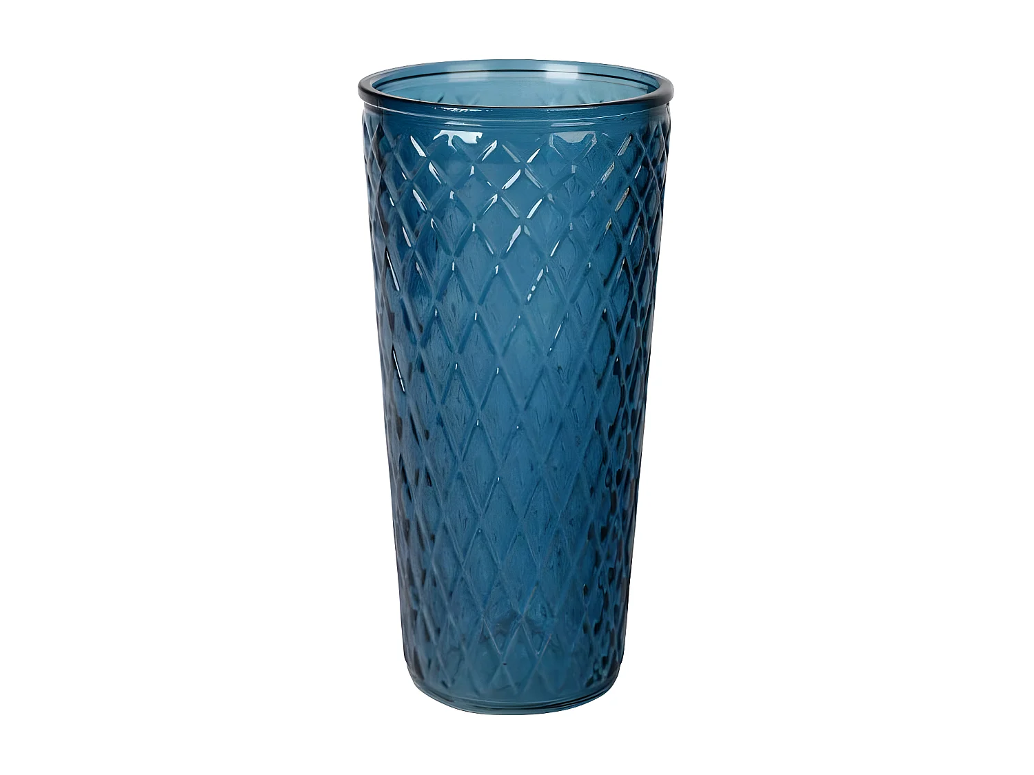Vase Déco en Verre &quot;Relief Losange&quot; 30cm Bleu Indigo