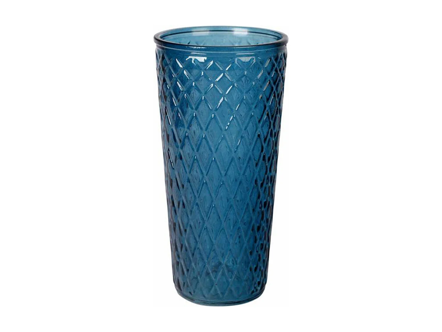 Vase Déco en Verre "Relief Losange" 30cm Bleu Indigo