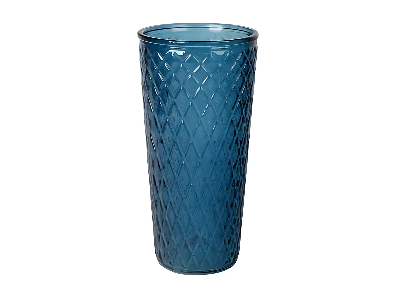 Vase Déco en Verre "Relief Losange" 30cm Bleu Indigo