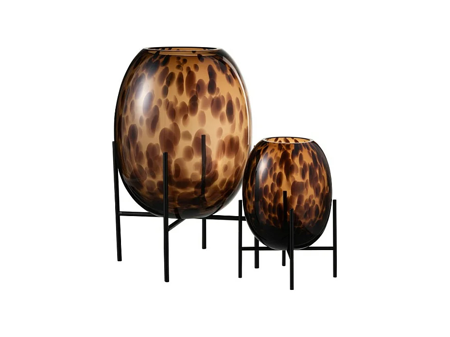 Vaso decorativo su piede in vetro - metallo marrone - nero 25x25x38 cm