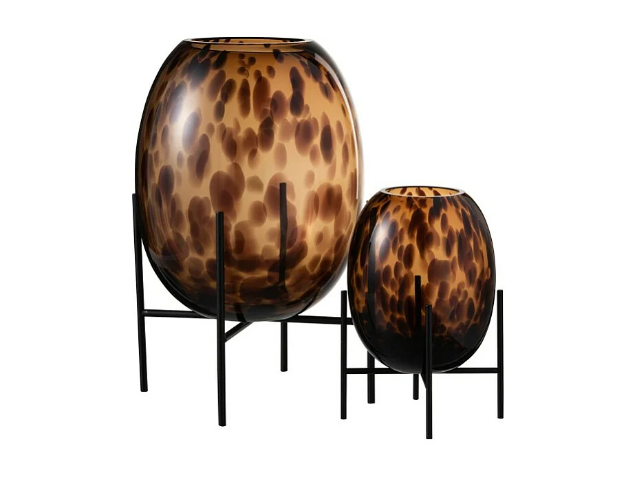 Vaso decorativo su piede in vetro - metallo marrone - nero 25x25x38 cm